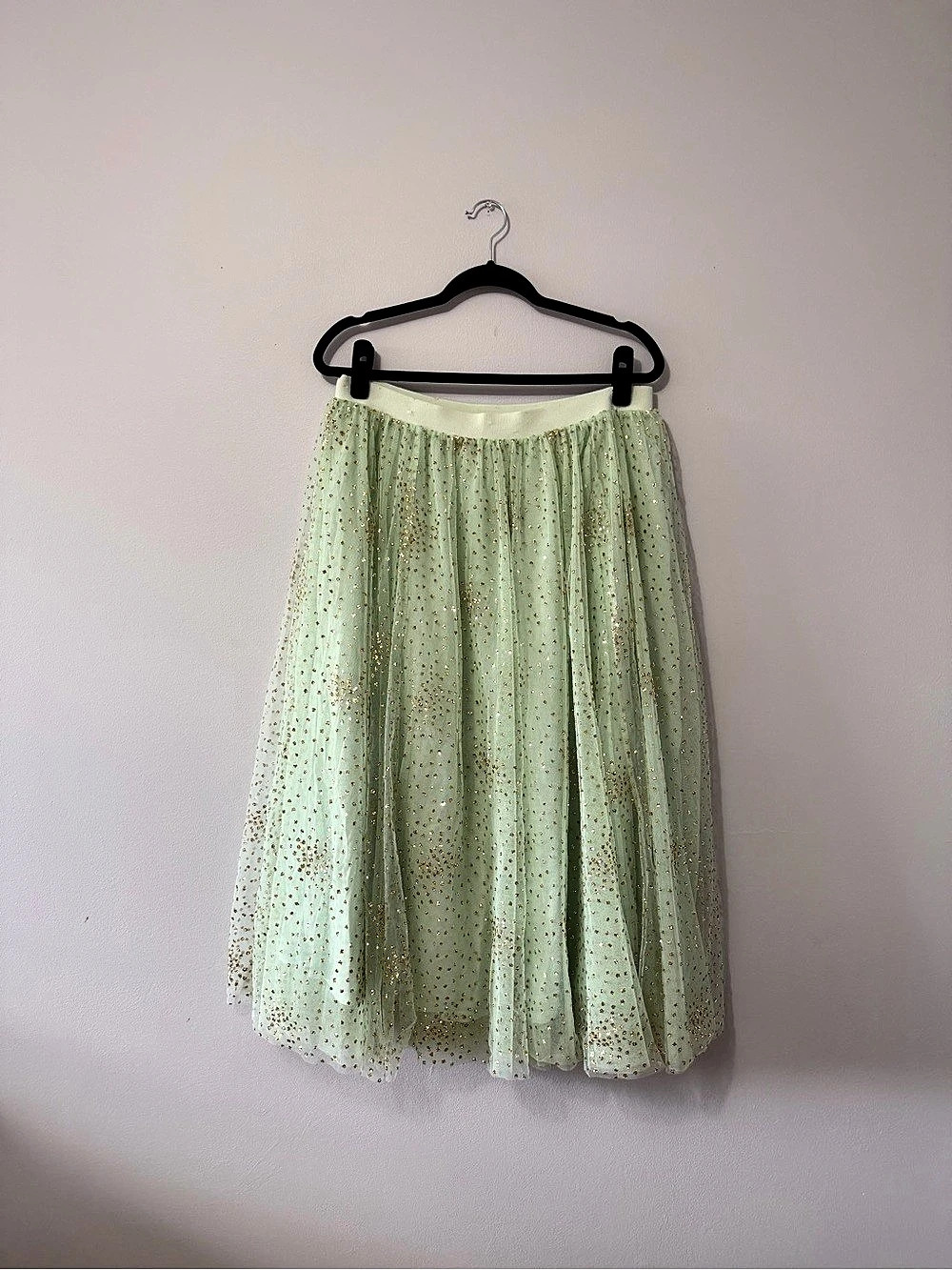 Anthropologie Sydney Shimmer Tulle Midi Skirt Green and Gold Large